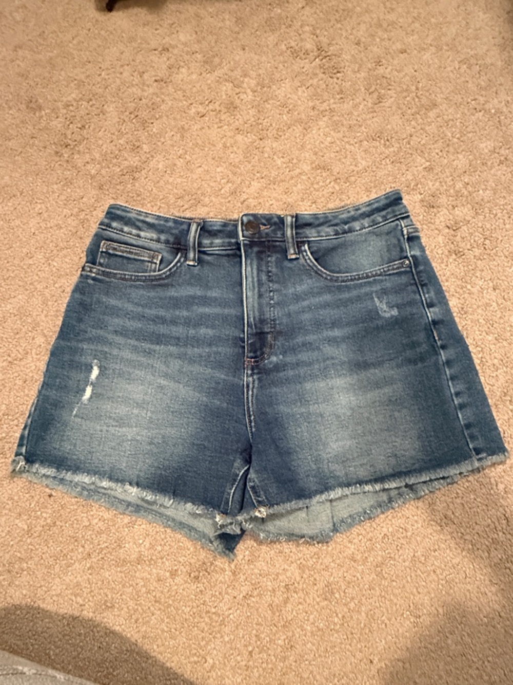 LC Lauren Conrad Medium Blue High-Rise Denim Shorts with Frayed Hem